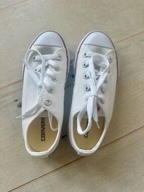 Converse Kids' Low Top Canvas Sneakers in White with Red Trim